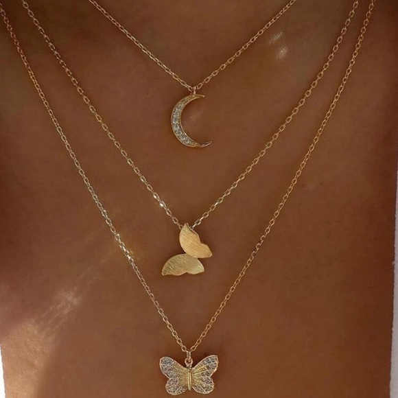 mam262 Jewelry - Layered Gold Butterfly Moon Necklace